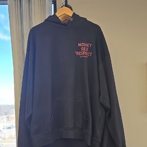 Men's Black Hoodie with Red Text